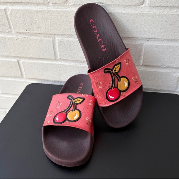 Coach Udele Sport Slides with Limited Edition Cherry Print Detail, SZ 7 🍒 - Picture 2 of 8